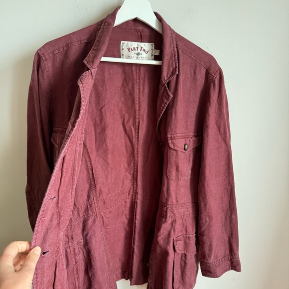 Vintage Part Two Linen Utility Jacket Size 6 Burgundy - Picture 7 of 8